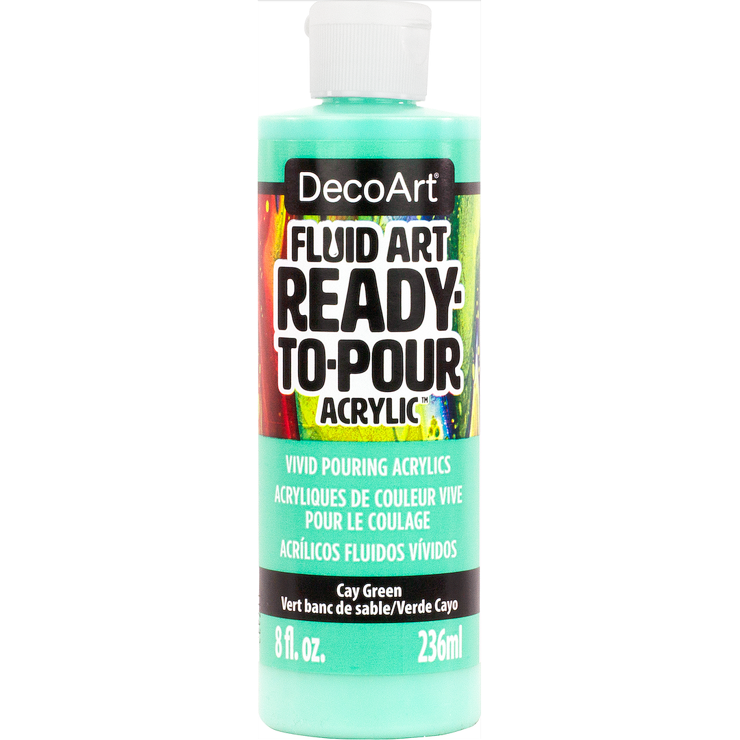 DecoArt Fluid Art Ready to Pour acrylics in white, 8 oz bottle, ideal for creating vibrant fluid art and acrylic pour paintings.