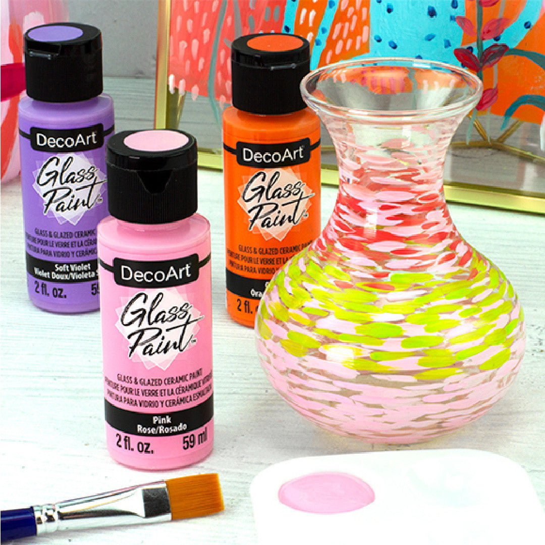 White DecoArt Glass Paint in a 2 oz bottle, ideal for customizing and decorating glass surfaces.