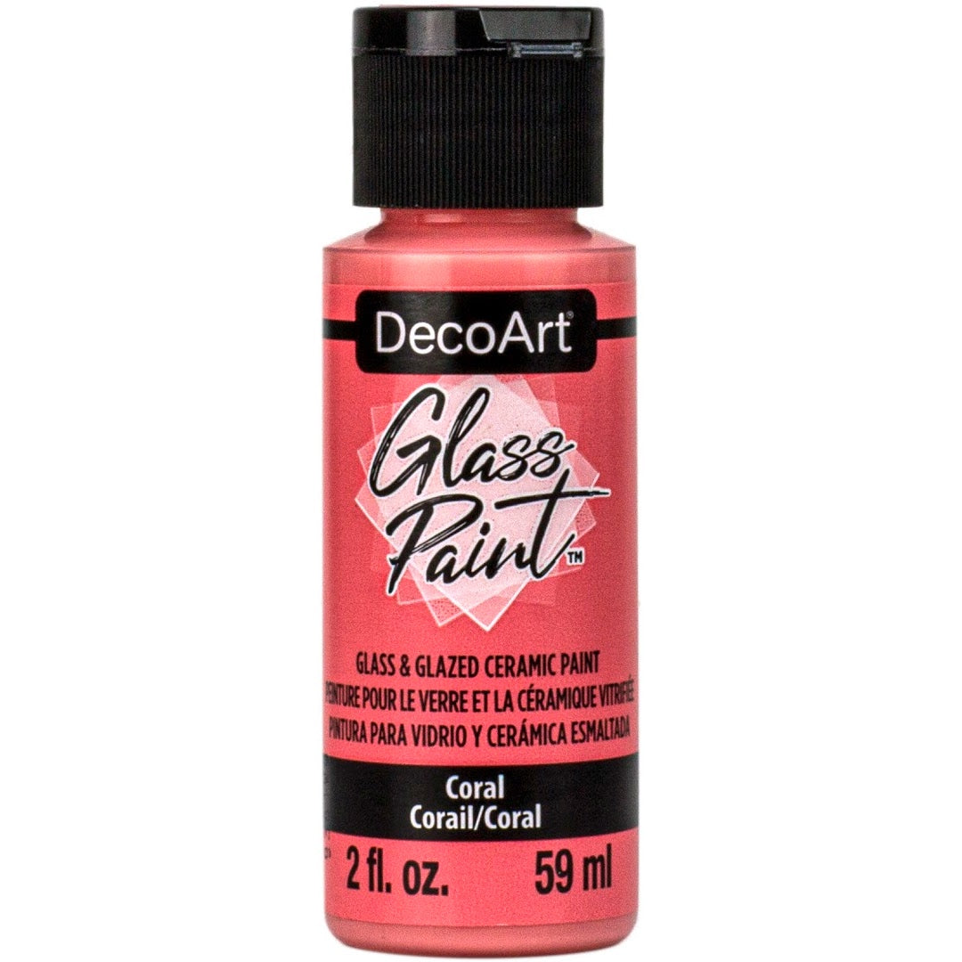 White DecoArt Glass Paint in a 2 oz bottle, suitable for decorating and embellishing glass surfaces.