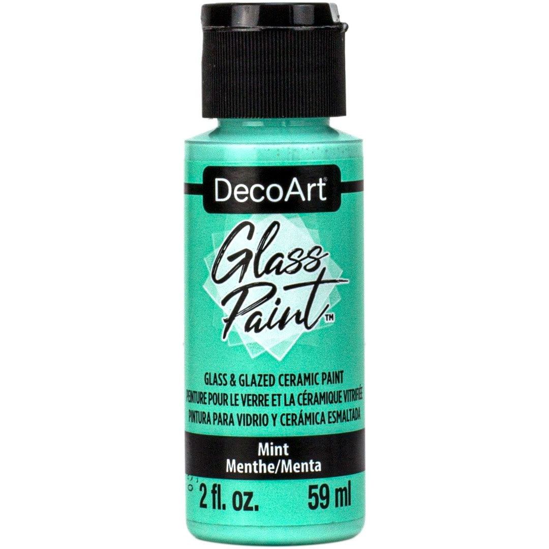DecoArt Glass Paint in white, 2 oz bottle, suitable for decorating and adding color to glass surfaces and crafts.