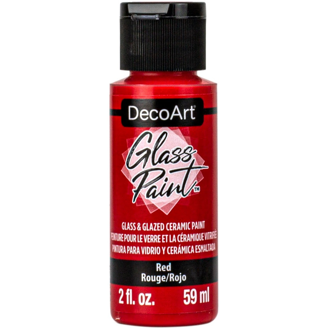 White DecoArt Glass Paint in a 2 oz bottle, ideal for decorating and customizing glass surfaces with vibrant color.