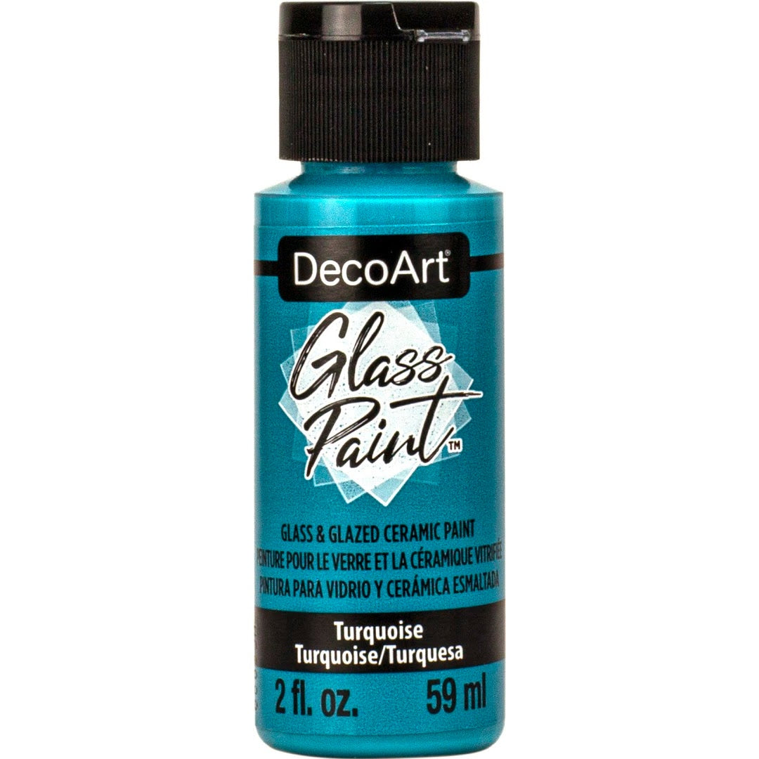 DecoArt Glass Paint in white, 2 oz bottle, suitable for decorating and customizing glass surfaces with vibrant, opaque color.