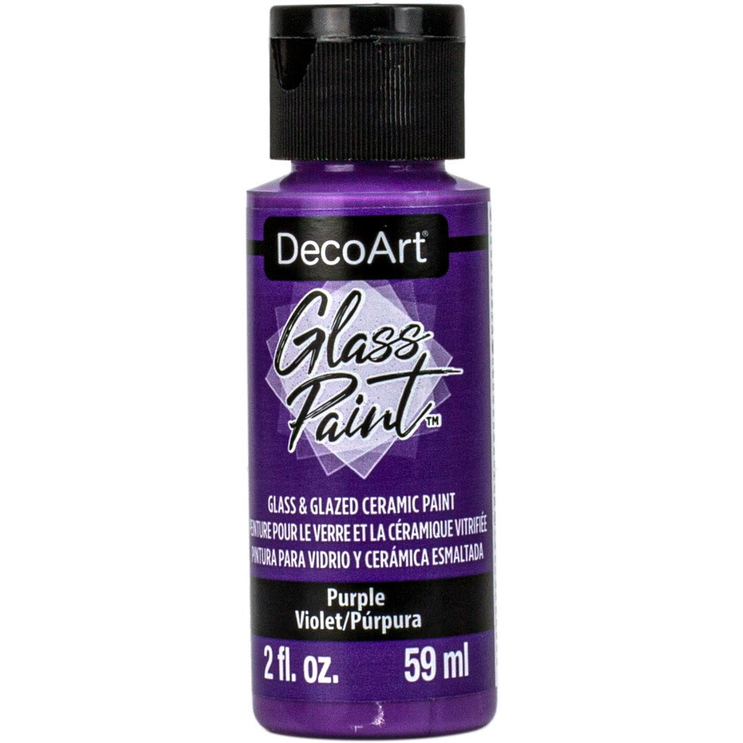 White DecoArt Glass Paint in a 2-ounce bottle, suitable for decorating and customizing glass surfaces.