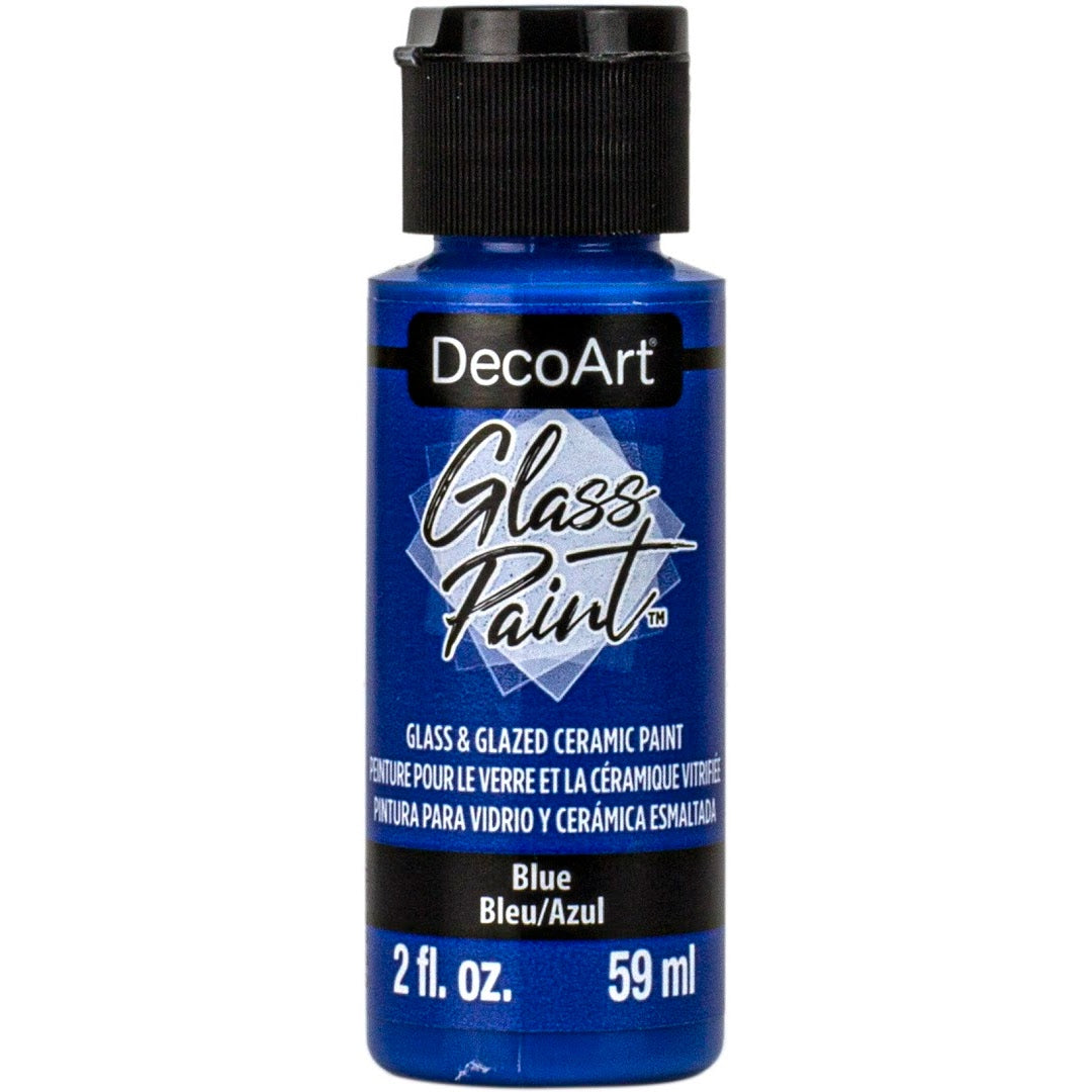 White DecoArt Glass Paint in a 2 oz bottle, suitable for decorating and embellishing glass surfaces.