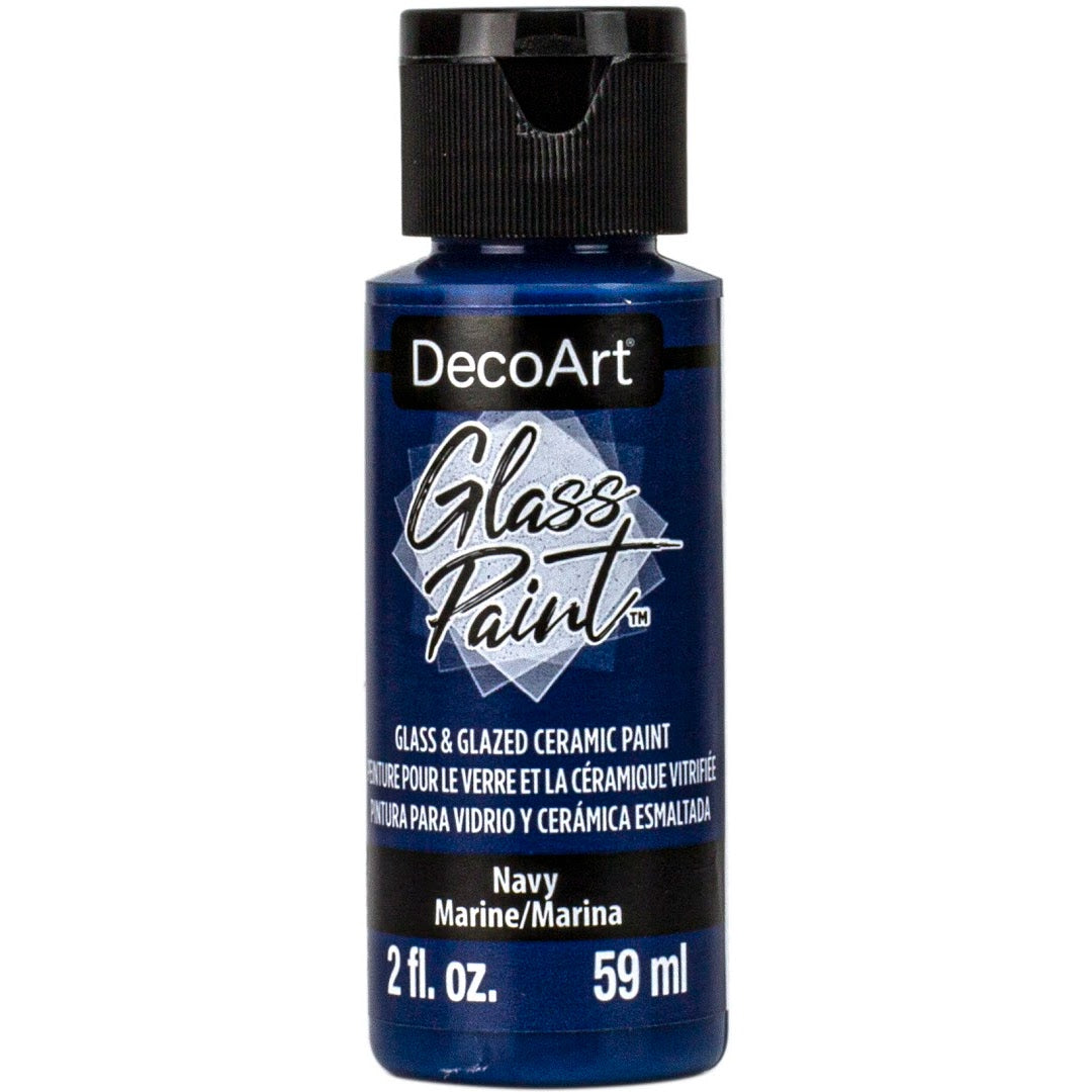 White DecoArt Glass Paint in 2 oz bottle, suitable for decorating and adding color to glass surfaces.