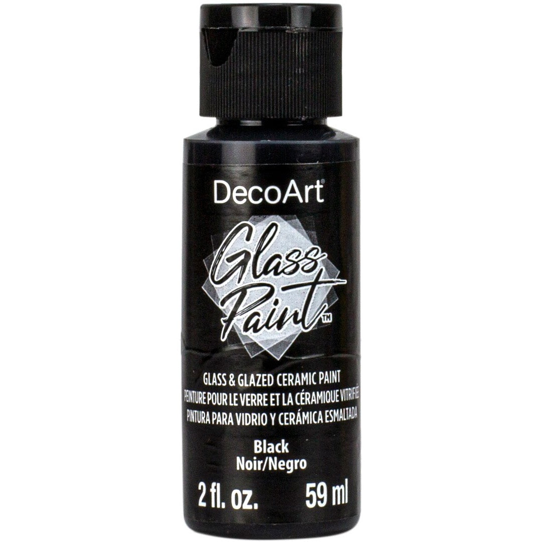 White DecoArt Glass Paint in a 2 oz bottle, suitable for decorating and embellishing glass surfaces with vibrant, opaque color.
