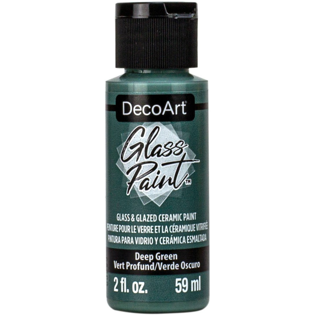 White DecoArt Glass Paint in a 2 oz bottle, ideal for decorating and customizing glass surfaces with vibrant, glossy color.