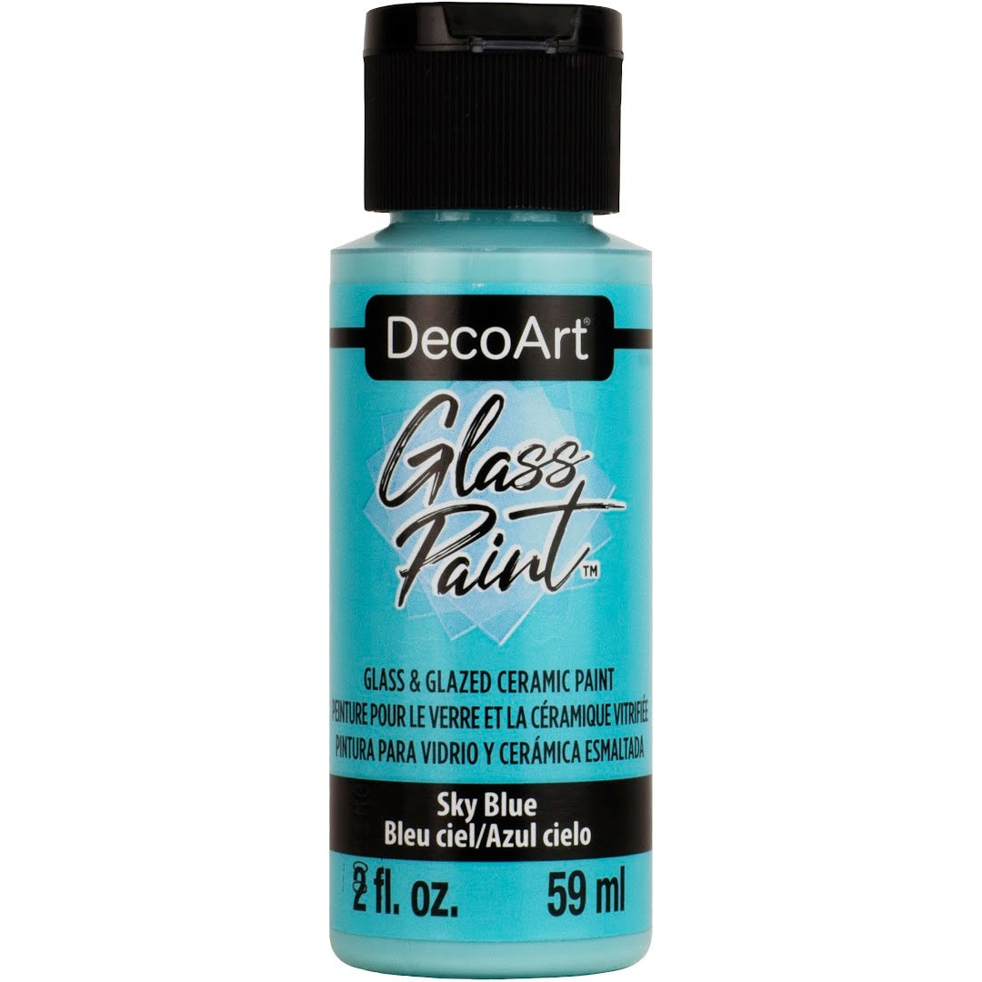 White DecoArt Glass Paint in a 2-ounce bottle, suitable for decorating and detailing glass surfaces.