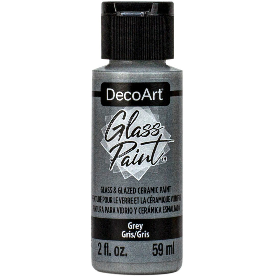 White DecoArt glass paint in a 2-ounce bottle, suitable for decorating and crafting on glass surfaces.
