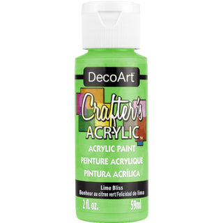 Lime-bliss Crafter's Acrylic paint by DecoArt in a vibrant lime green color, suitable for crafting and artistic projects.