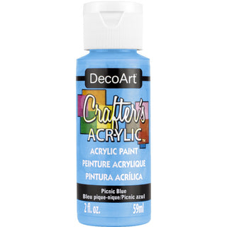 Picnic blue Crafter's Acrylic paint bottle by DecoArt with a vibrant blue color for craft projects and painting.