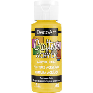 Sunbeam Gold Crafter's Acrylic paint by DecoArt showing a vibrant gold paint swatch on a white background.