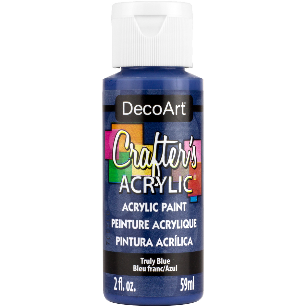 Truly Blue Crafter's Acrylic paint bottle by DecoArt with the vibrant blue color visible in the image.